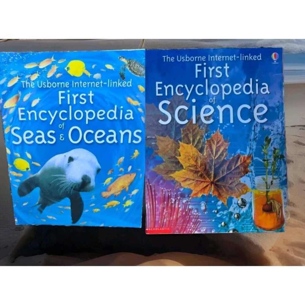 Usborne Internet Linked First Encyclopedia Lot 2 Books Science, Seas & Oceans